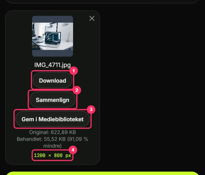 Image Tool: Download, Sammenlign, Gem i Mediebiblioteket og det færdige mål